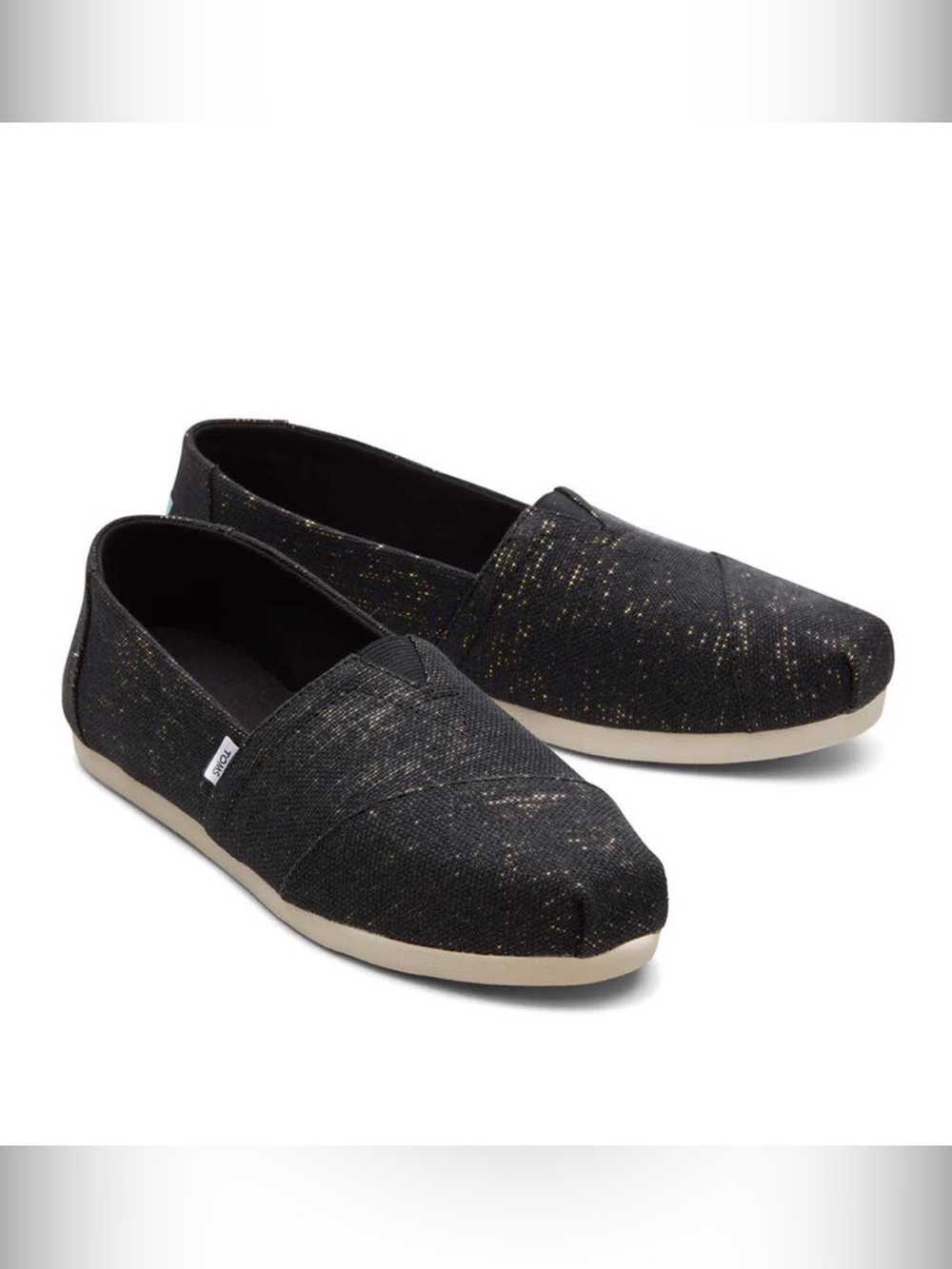 Toms Alpargata Classic Black Metallic Linen Stripe Shoe Women’s Size 11